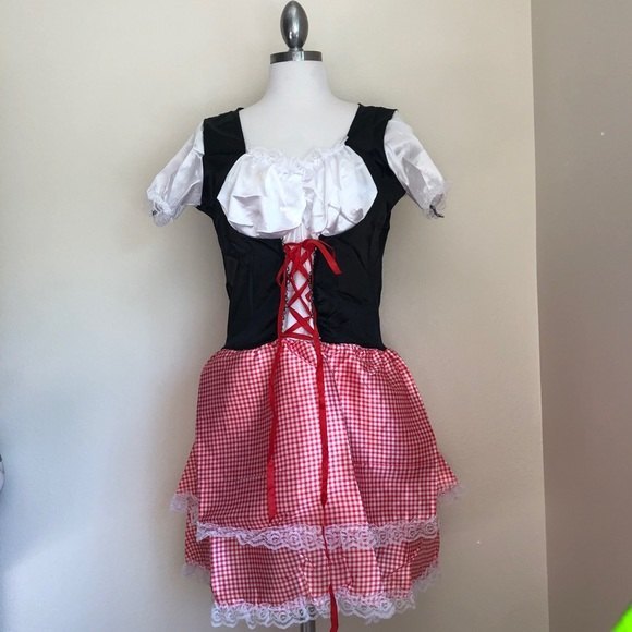 Beautiful Red Checkered Tyrolean Dirndl Dress - Picture 2 of 9